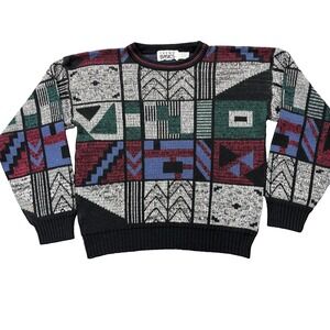 Vintage Trend Basics Sweater Mens Medium Multicolor Geometric Knit Pullover 90s